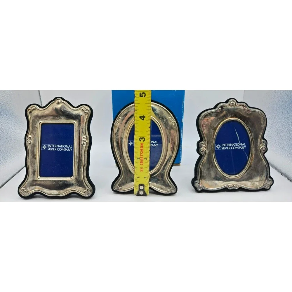 Set of 3 International Silver Co. Silverplated Mini Photo Frames w/ Original Box